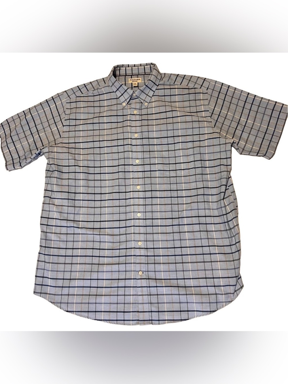 EUC St Johns Bay Mens 2XLT Blue Plaid Iron Free Short Sleeve Button Down Shirt